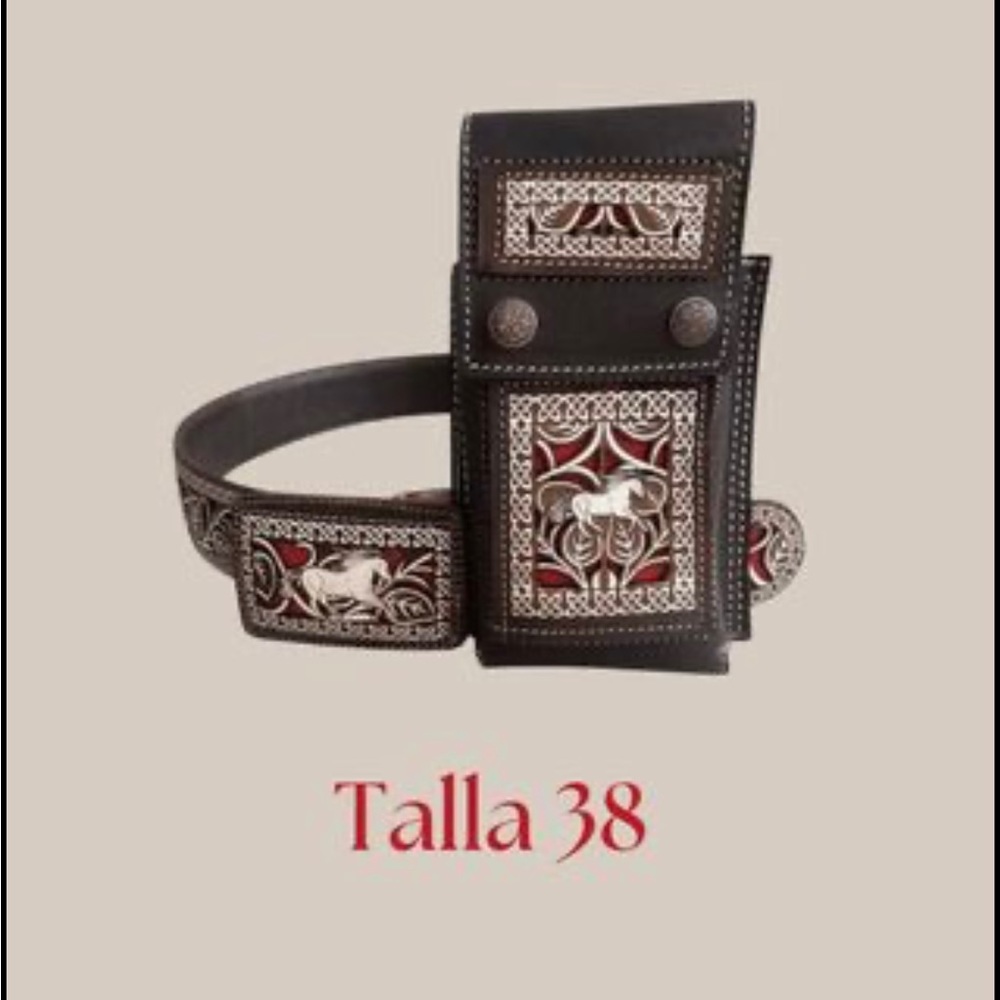 Unisex Belt Cinto Vaquero Charro Belt Set w/ Phone Case Made in Mexico